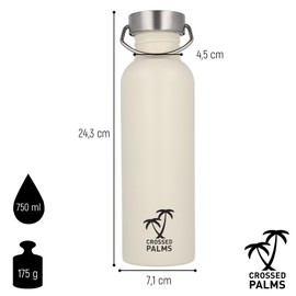 Crossed Palms CP-10020 Stainless Steel Water Bottle, 750 ml, White, 7.1 x 24.3 cm, BPA Free, Leak-Proof