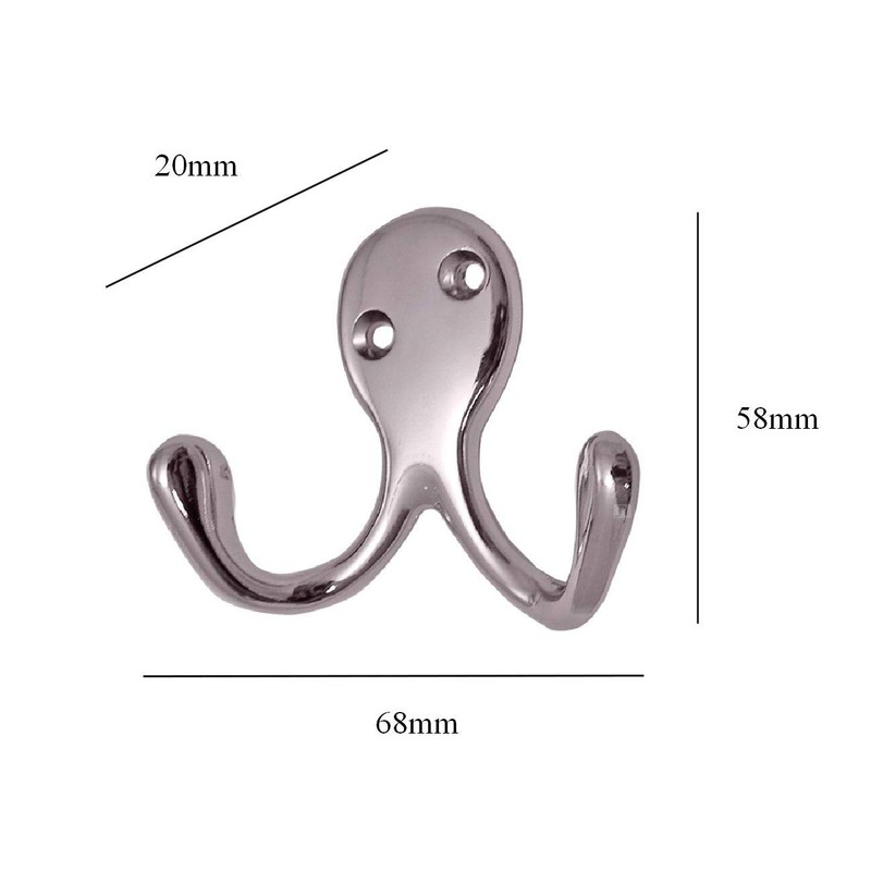 4 Pack of Chrome Double Coat Hooks Door & Wall