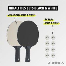 JOOLA 54817 Tischtennis-Set COLORATO Bestehend aus 2 Tischtennisschläger 8 Tischtennisbälle-Ideal für Familien und Freizeitsport, Black&White, Einheitsgröße