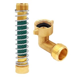 Uenede Brass 3/4" GHT Thread 5.5 Inches Length Garden Hose Extension Protector and 90° Elbow Swivel Garden Hose Connector Adapter Kit