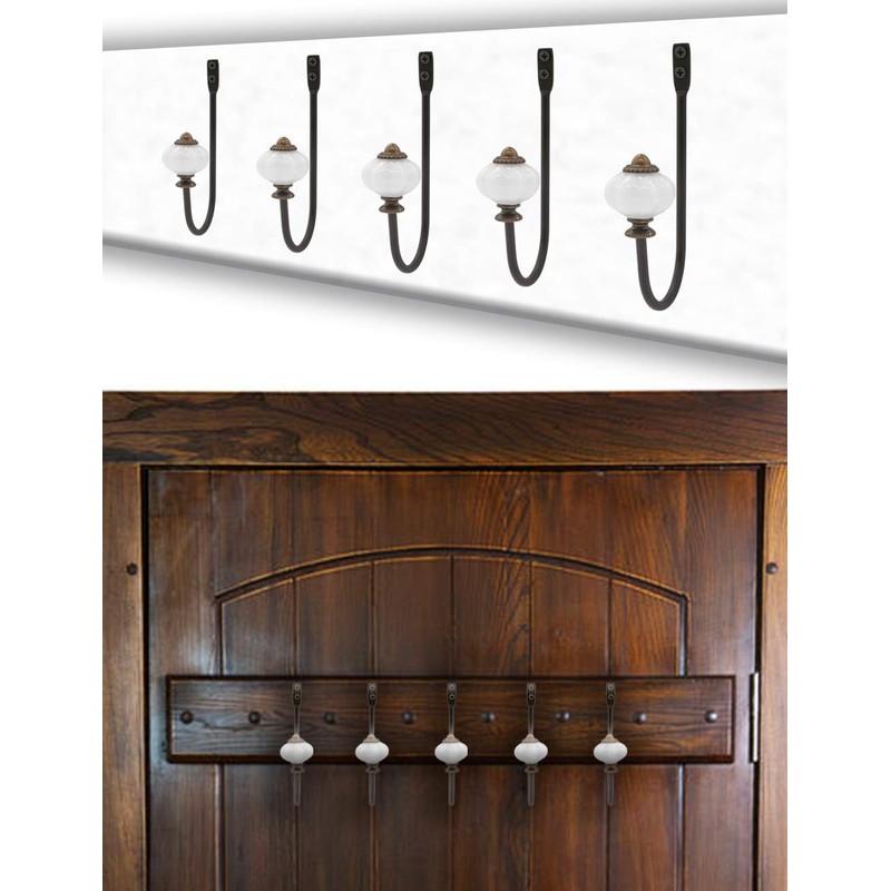 Fuxxer® Antique Coat Hooks Towel Hooks Ceramic & Brass Design