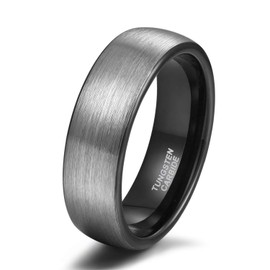 Titaniumcentral 6 mm 8 mm Women's and Men's Tungsten Ring Wedding Band Wedding Rings Brush Silver with Black Blue, Tungsten
