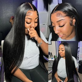 HeartYue 26 inch Lace Frontal Wigs Pre-Plucked Lace Front Closure Straight Wig Transparent Lace Glueless Black Artificial Wigs for African Women Pre-Cut Lace Glueless Straight Wig