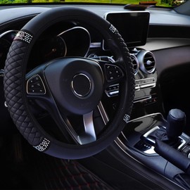 1 Stück Schwarze Auto-Lenkradabdeckung, Autozubehör, Strass-Auto-Lenkradabdeckung, Leder-Lenkradabdeckung, Elastischer Lenkradschutz