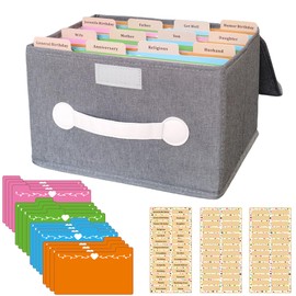 DOFFICE Greeting Card Organizer & Storage Box with 16 Pcs Adjustable Dividers, Storing 120+ Cards with 84 Pcs Labels (Grey - 1 Pack)
