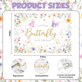 AIBIIN 7x5ft Wildflower Butterfly Baby Shower Backdrop A Little Butterfly is On The Way Baby Shower Decorations for Sweet Baby Girl Watercolor Spring Themed Baby Shower Decoration
