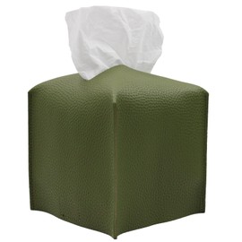 Livelab Tissue Box Cover, Square Decorative PU Leather Tissue Box Holder Modern Tissue Case Facial Paper Organizer Dispenser for Bathroom, Vanity Countertop, Night Stands, Desk 5X5X5'' | Olive Green