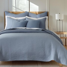 Levtex Home - Cross Stitch Chambray Quilt Set - King Quilt + Two King Pillow Shams - Cross Stitched Pattern - Quilt Size (106x92in.) and Pillow Sham Size (36x20in.) - Reversible - Cotton Fabric