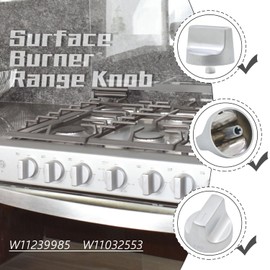 ZNTVW W11239985 W11032553 Range Surface Burner Knob Cooktop Gas Control Assembly Metal Zinc Alloy Insulation Compatible with Whirlpool Stove Knob Replace 4845290 AP6333411 PS12578779 (5PCS)
