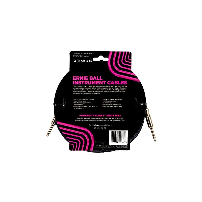 Ernie Ball - Cable de inserción recto trenzado de 25