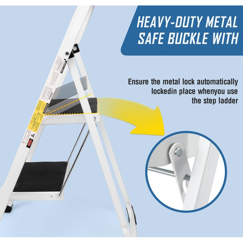 2 Step Stool, Folding Step Stool - Capacity with Wide