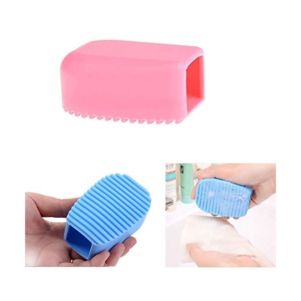 DNHCLL 2PCS Candy Color Mini Silicone Washboard Creative Handheld Laundry Washboard,Perfect for Cleaning Hard-to-clean Collars, Cuffs(Blue,Pink)
