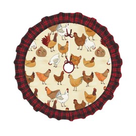 A Brood of Chickens 30 Inch Christmas Tree Skirt Red and Black Buffalo Plaid Edge Decoration for Merry Christmas Farmhouse Winter Holiday Party Home Decoration Ornaments Indoor Outdoor