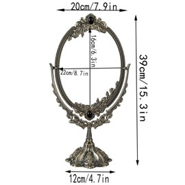 Guppy 15 inch Metal Vintage Makeup Mirror, Tabletop Oval Cosmetic Mirror, Vintage Swivel Double Sided Cosmetic Mirror with Embossed Frame Stand Base, Retro Mirror for Dresser Gift-Silver