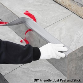 Hungbak Peel and Stick Anti-Slip Stair Nosing, Flexible L-Shaped Staircase Step for Edge Protector Trim (Gray, 5m)