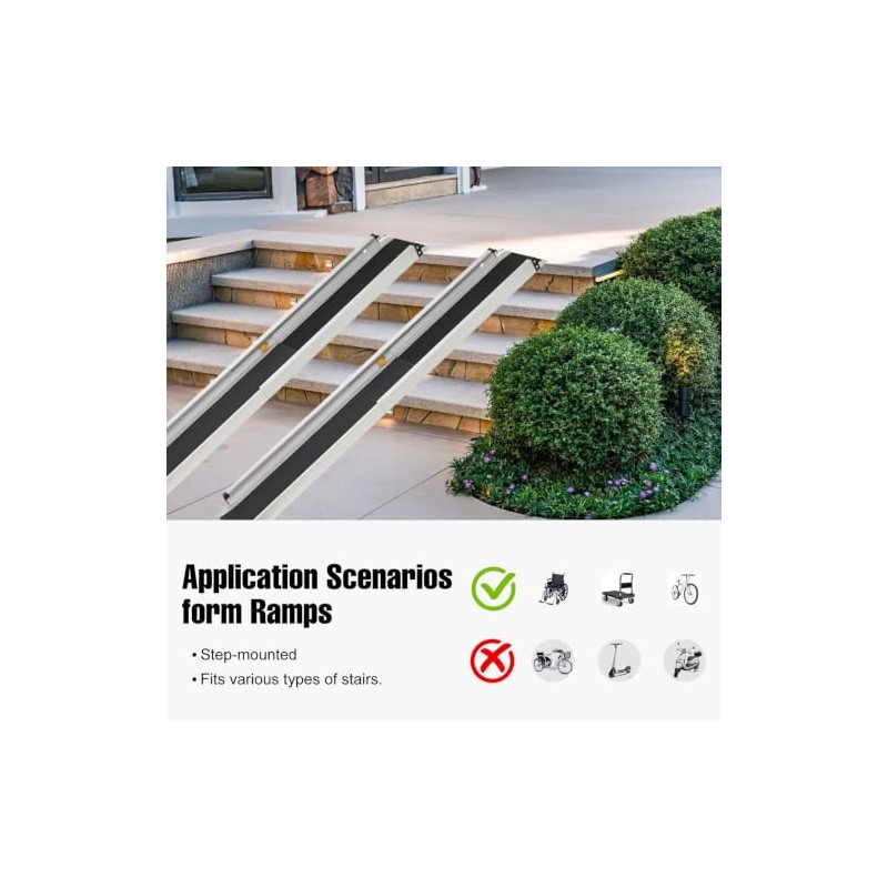 2pcs Telescopic Wheelchair Ramps Portable Threshold Ramp for Home