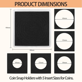 40 Pcs Coin Holders for Collectors, Clear Coin Cases with 5-Size Sponge Gaskets 20/25/30/35/40mm, Plastic Coin Slabs and Coin Protectors for Silver Dollar Collectors Collection Supplies, Black