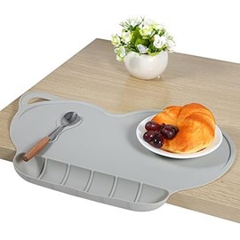 Zerodis Estera para Platos de Silicona para Niños Pequeños Ventosas Flexibles Antideslizante Impermeable para Niños Mantel Individual Plegable Juego de Mesa para Niños (Gris)