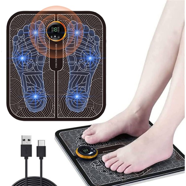 Electric Foot Massager Portable Foot Massage Machine USB Charging Foldable EMS Foot Massager with 8 Modes & 19 Adjustable Intensity Levels