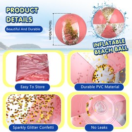 Syhood 2 Pcs Glitter Beach Ball 16 Inch Inflatable Beach Balls Gold Confetti Pool Balls for Swimming Pool for Adults Summer Birthday Party Favors (Rose Gold)