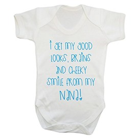 I get My Good Looks, Brains and Cheeky Smile from My Nana! Baby Vest Bodysuit Babygrow Blue