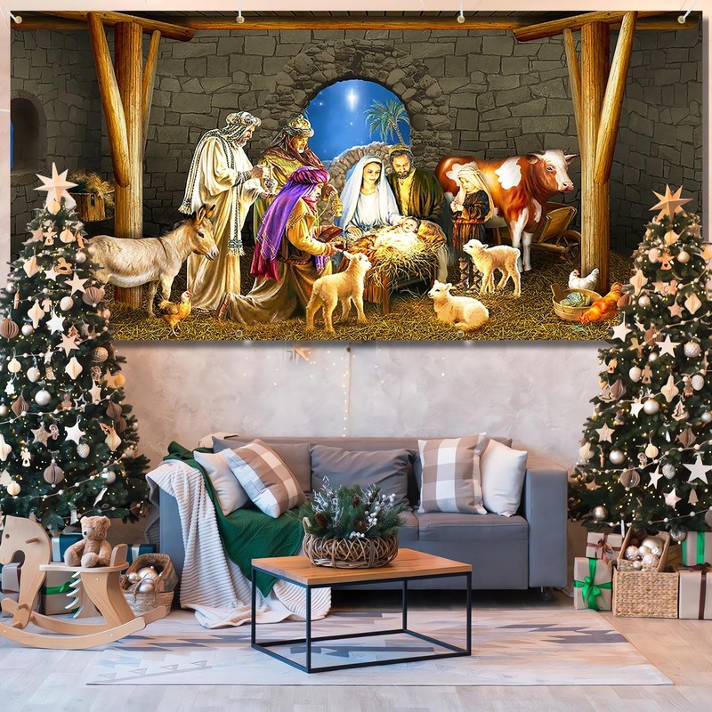 Ratoyal Christmas Nativity Garage Door Banner 16 x 7 ft,