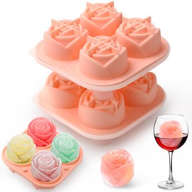 AIBIRUI Whiskey Ice Cubes Mold,Rose Gift Ball Ice Maker Mold,8 Ice,Fun Shapes 2in,Silicone Ice Cube Tray for Birthday Christmas Party,Fun Accessories for Gift,Rose Ice Cube Mold for Cocktails,Bourbon