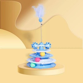 LimCryspp Cat Toy Scroll Wheel, Cat Interactive Toy, Cat Toy Ball with 3 Colored Balls, Circular Track Cat Feather Stick, Used for Cat Transfer/Chasing/Exercise(Blue)