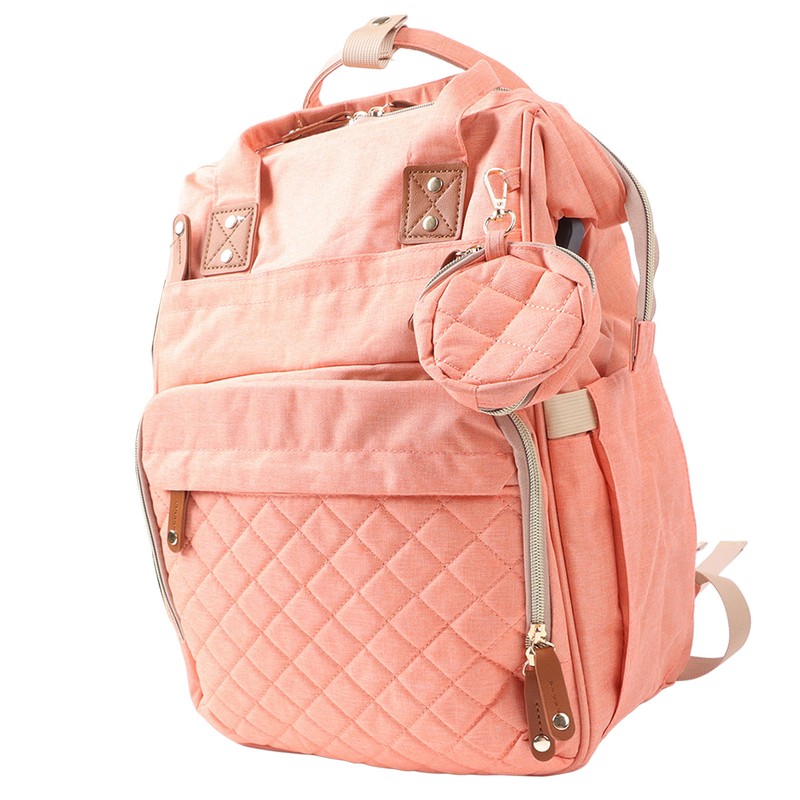 Pink Diaper Bag Backpack Multi Compartment Waterproof Large Capacity Travel