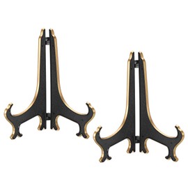 PATIKIL 8" Acrylic Decorative Plate Stand Holder, 2 Pack Table Use Foldable Picture Easel Frame Holder for Displaying Photos, Card, Canvases, Black Gold