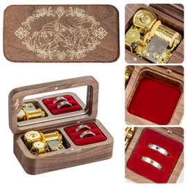 MelodiaCraft Merry Go Round of Life Music Box with Adjustable Rings, Wind up Wedding Ring Musical Boxes Gifts for Anniversary Birthday Christmas (Walnut)