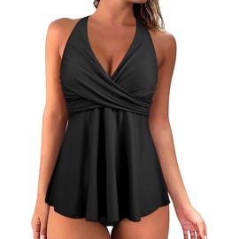 Hilor Underwire Plus Size Tankini Swimsuit Tops for Curvy Women Maternity Swimsuit Tops Push Up Crossback Swimwear Only Black 18