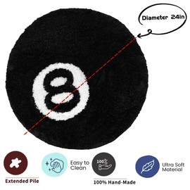8 Ball Rug, 24inch Cool Rugs for Bedroom Men,Unique Circle Rug, Hypebeast Room Decor,Bedroom Decor Aesthetic Cool Room Decor, Suitable for y2k Room Decor.