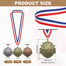 PATIKIL Bowling Games Award Medals with Red & White & Blue Ribbons 3 Pieces Winner Medals Gold Silver Bronze Prizes for Competition Sports Party Gold/Silver/Copper