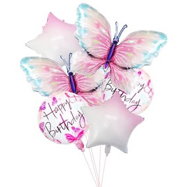 Elaliyi Butterfly Foil Birthday Balloons Butterfly Birthday Decorations for Butterfly Girl Party Birthday Decorations