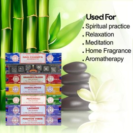 Satya Incense Gift Set Nag Champa, Super hit, Dragon's Blood, Sandalwood, Patchouli, Lavender, Positive Vibes, 15 g