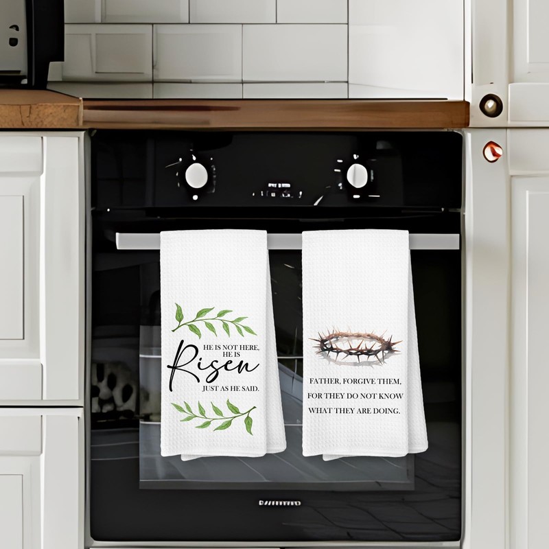 MidGid He is Risen Christian Easter Kitchen Towels,Religious Bible Verse