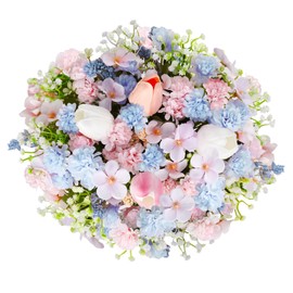 Artificial Hydrangea Bouquet Fake Silk Flower with Faux Tulips Baby's breath for Spring Summer Wedding Centerpieces Home Decor Party Table Floral Arrangements Mother's Day Gifts (Blue Pink)