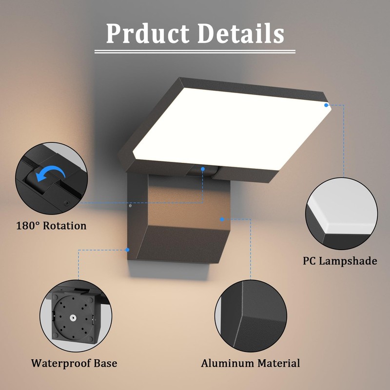 Coinmit 2 Pack Modern Outdoor Wall Light 3000K 24W Porch