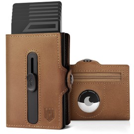 DODENSHA Airtag Kartenetui RFID Schutz Herren Geldbörse | POP UP Slim Wallet mit Münzfach | kleine Kreditkartenetui portmonee für Herren | Geldbeutel Herren klein für 10+ Karten | Braun