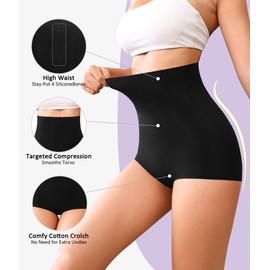 OLIKEME Women's High Waisted No Show Body Shaper Briefs Tummy Control Panty Butt Lifter Seamless Shapewear Slim Waist Trainer, Large Black