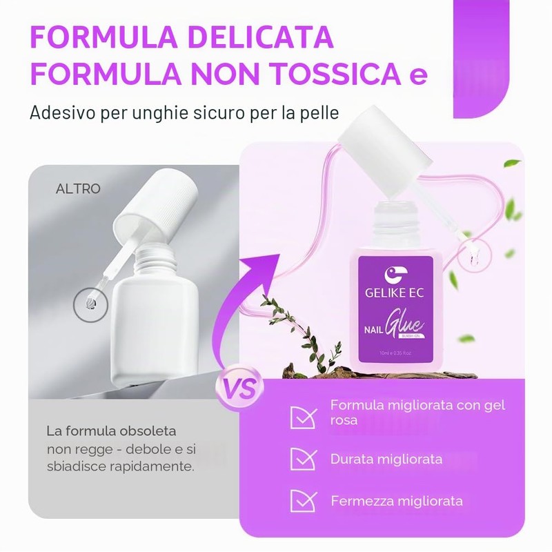 Gelike EC Colla per Unghie Extra Forte con Pennello, 10ml