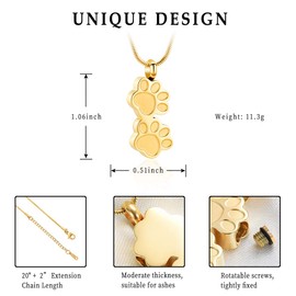 Pet Urns For Dogs/Cats - Pet Ashes Necklace - Paw Print Urn Necklace with Mini Keepsake Urn Memorial Ash Jewelry