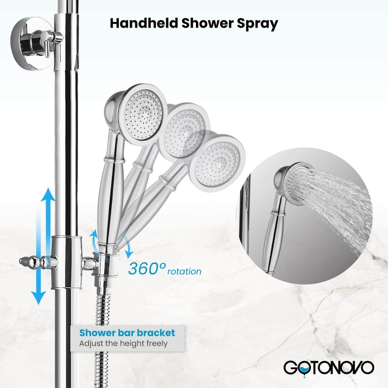 gotonovo Polished Chrome Exposed Pipe Bathroom Shower System Wall Mount
