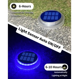 DetarZinLED 6 Packs Solar Driveway Lights, Blue Dock Deck Lights Solar Powered Outdoor IP68 Waterproof, Stick on Light for Step, Stair, Driveway, Pool, Pathway, Walkway, Patio