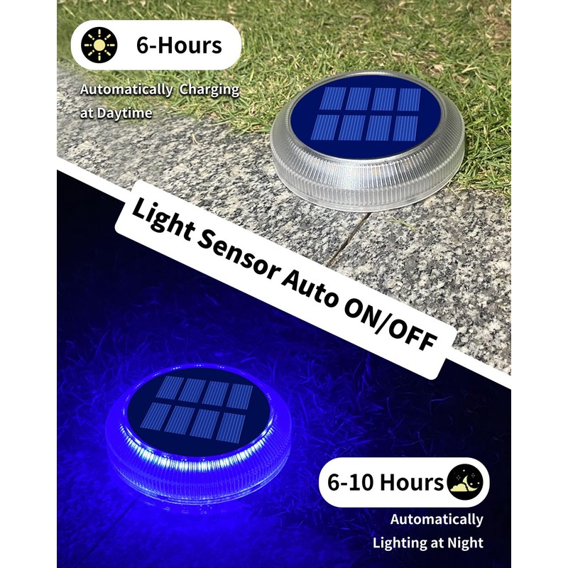 DetarZinLED 6 Packs Solar Driveway Lights, Blue Dock Deck Lights