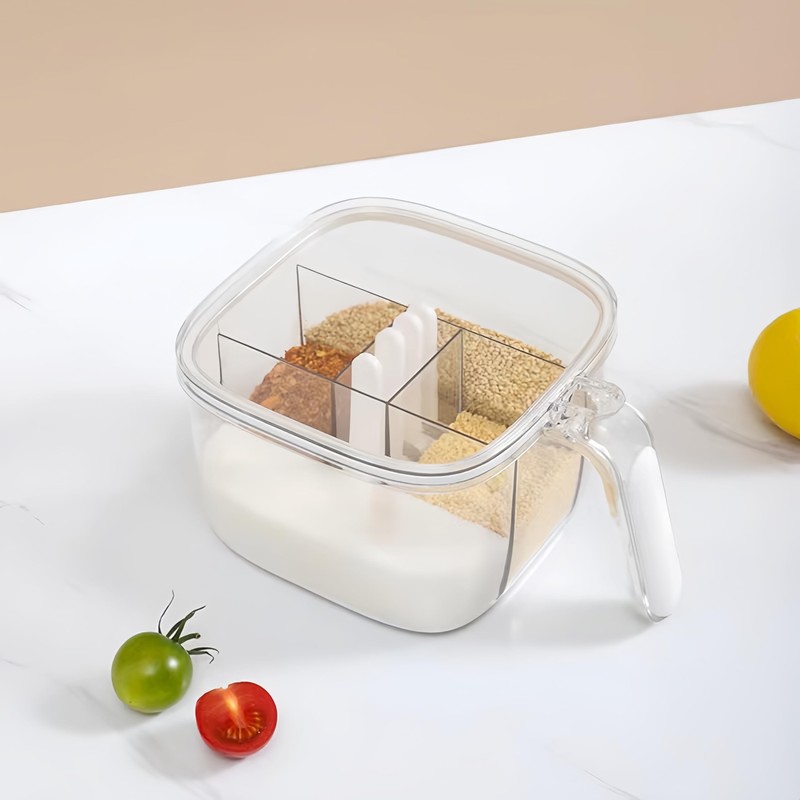 4 in 1 Compartment Seasoning Containers Set, Condiment Storage with