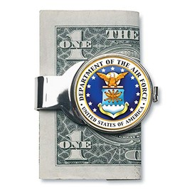 American Coin Treasures Coin Money Clip - JFK Half Dollar Colorized with the Air Force Emblem | Brass Layered in Silver-Tone Rhodium | Holds Currency, Credit Cards, Cash | U.S. Coin