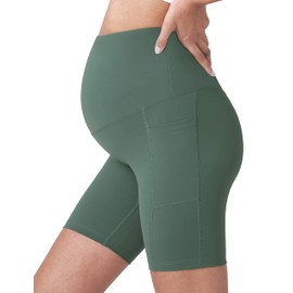 POSHDIVAH Pantalones cortos de yoga de maternidad para mujer, con bolsillos, 5 pulgadas y 8 pulgadas, Cangrejo Verde 20.32 cm, M
