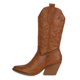 VAN HILL Ladies Funnel Heel Embroidery Cowboy Boots, light brown